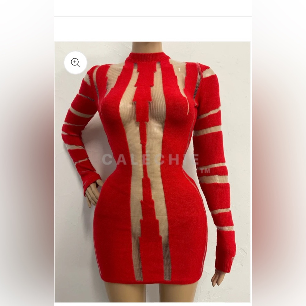 💔Calechie Illusion Dress In Red 💔 - Picture 2 of 2
